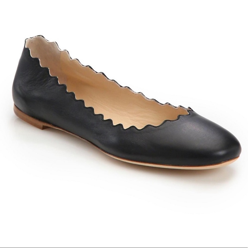 Chloe Lauren Scalloped Leather Ballet Flats